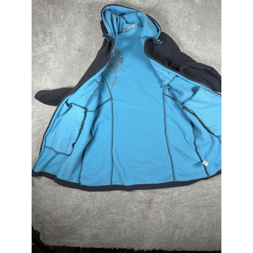 Athleta  Zip Up  Jacket Size S Gray And‎ Teal With Stitched Flower Design - Picture 11 of 11